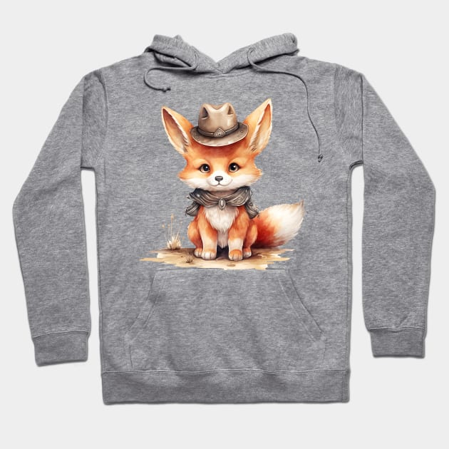 Red Fox Wearing a Cowboy Hat Hoodie by Chromatic Fusion Studio